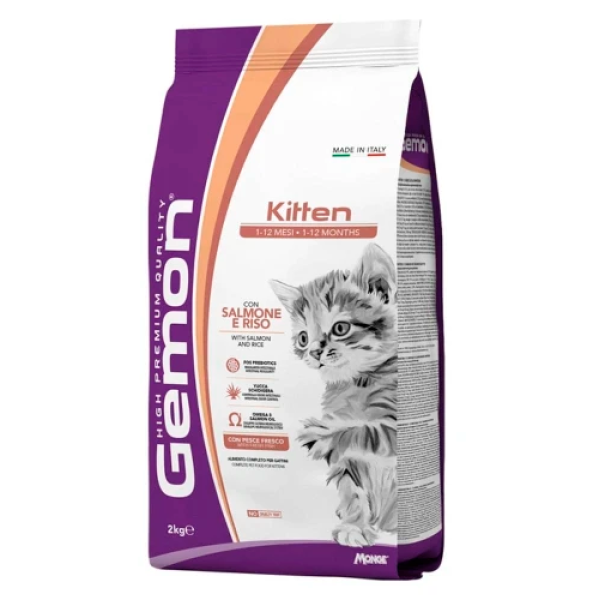 Сухой корм Gemon Cat Kitten для котят, лосось с рисом, 2 кг