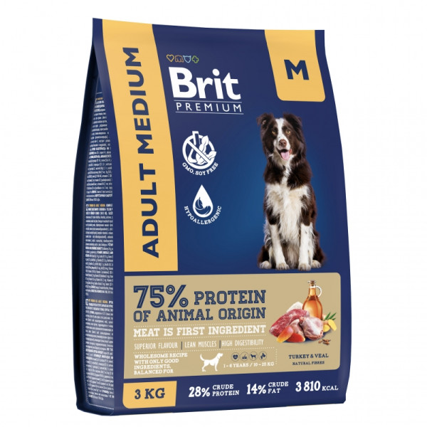 "Brit Premium Dog Adult Medium" с индейкой и телятиной для взрослых собак средних пород