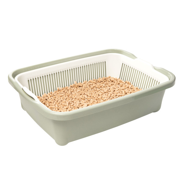 Туалет для кошек высокий с сеткой "Дюна", оливковый 420*320*125мм, Gamma