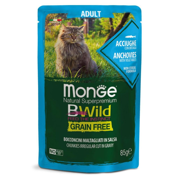 Monge BWild Cat Grain Free Pat terrine Acciughe - Полноценный сбалансированный корм из анчоуса с овощами