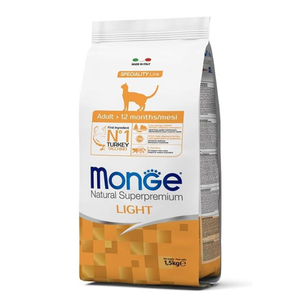 Monge Cat Speciality Light - қаңырақты көмірдіктерге арналған индейкамен жасалған аз калориялы көрме.