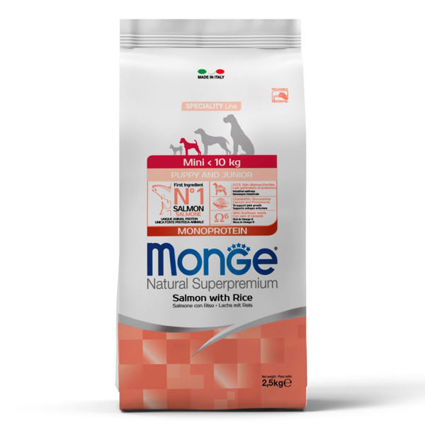 Сухой корм для щенков мелких пород Monge Dog Speciality Line Monoprotein лосось с рисом 2,5 кг