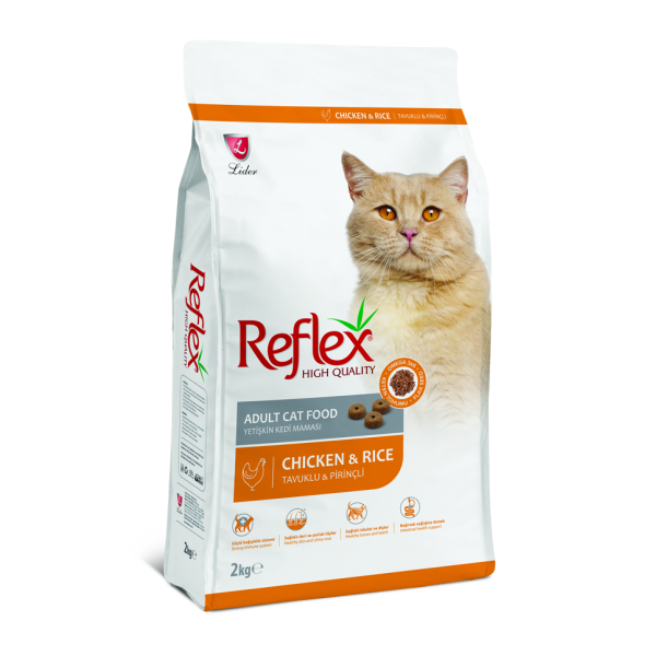 Полезный корм для кошек REFLEX ADULT с курицей и рисом, 2 кг