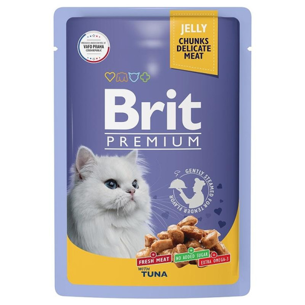 Brit premium - Полнорационный влажный корм премиум класса для взрослых кошек тунец в желе