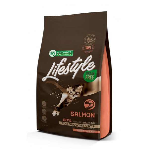 Nature's Protection Lifestyle Grain Free Salmon Kitten - Толық тамақсыз көмірлерімен балықтықтық жасырғыш өсіметі.