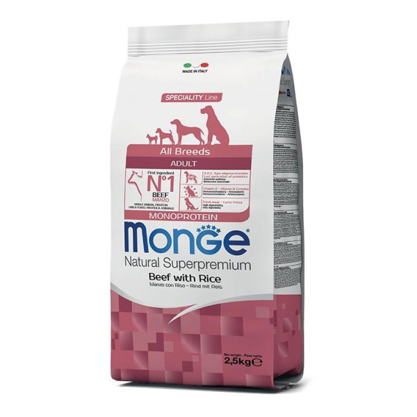 Monge speciality line all breeds adult monoprotein beef and rice - Монопротеиновый сухой корм с говядиной и рисом для взрослых собак всех пород
