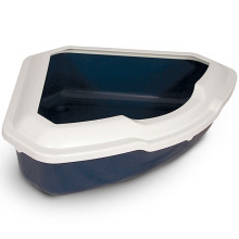 Туалет для кошек угловой с бортом Пирамида, темно-синий/белый, 565*425*150мм, серия HYGIENE