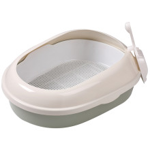 Туалет для кошек овальный с бортом "Эллипс" (совок и сетка в комплекте), оливковый/белый, 500*370*170мм, серия HYGIENE