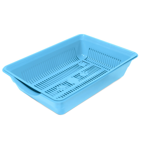 Туалет для кошек высокий с цветной сеткой "Лапки", голубой, 350*250*90мм