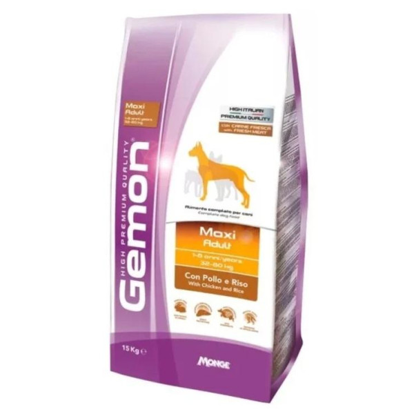 Gemon Maxi Adult Chicken & Rice - Ұяқты құрғақтар үшін жүйелік күріс және қауымдыларға арналған толық рационды құрметі