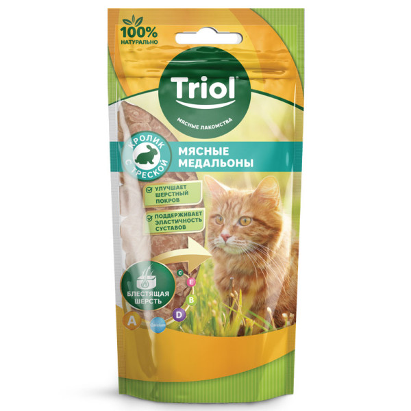 Новинка: лакомство для кошек Triol - мясные медальоны из кролика с треской!