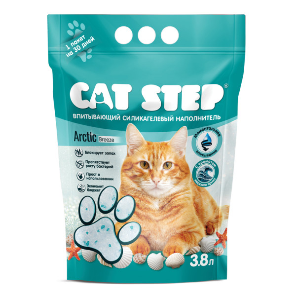 Наполнитель впитывающий силикагелевый CAT STEP Arctic Breeze, 3,8 л
