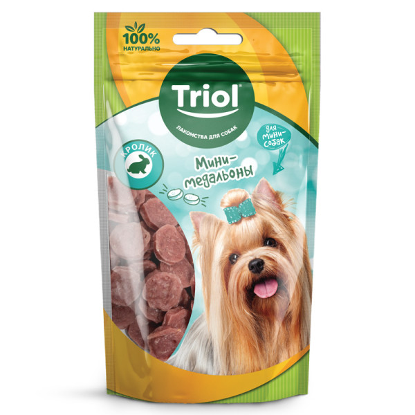 Лакомство для мини-собак "Мини-медальоны из кролика", 50г, Triol: деликатес для вашего питомца