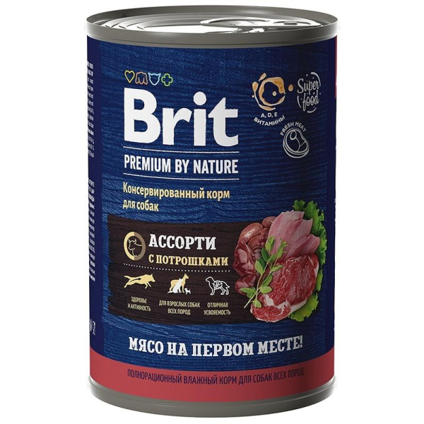 Консервы Brit premium by nature консервы с мясным ассорти с потрошками для собак