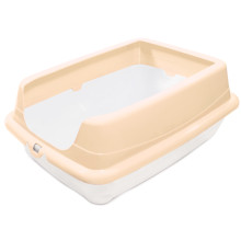 Туалет для кошек прямоугольный с высоким бортом "Пушок", белый/бежевый, 455*350*190мм