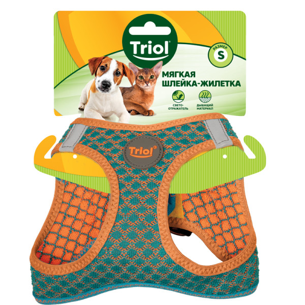 Шлейка-жилетка "Нео" S с светоотражающими элементами, голубая, обхват груди 370-400мм от Triol