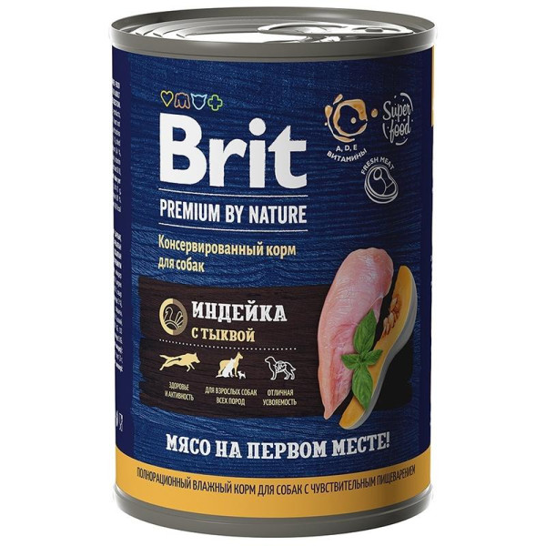 Консервы Brit premium by nature консервы с индейкой и тыквой для собак