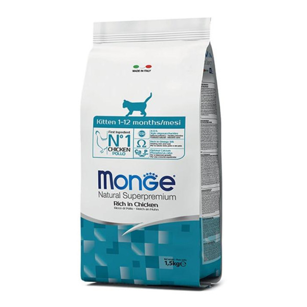 Monge superpremium kitten rich in chicken - Полноценный сбалансированный рацион для котят, беременных и кормящих кошек