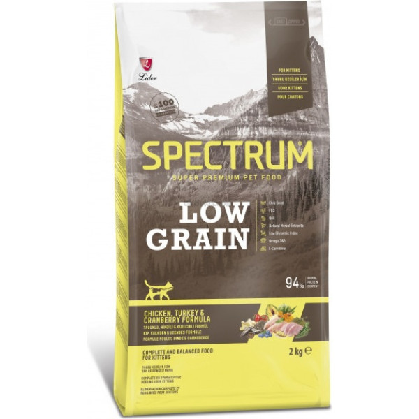 Корм для котят Spectrum Low Grain с курицей, индейкой и клюквой 2кг