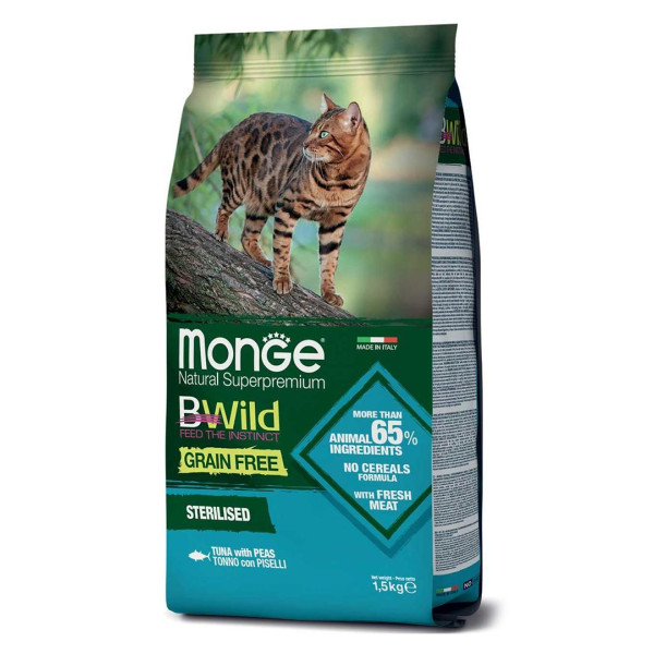 Monge bwild cat grain free tonno con piselli - сухой без зерновой корм из тунца и гороха для кошек