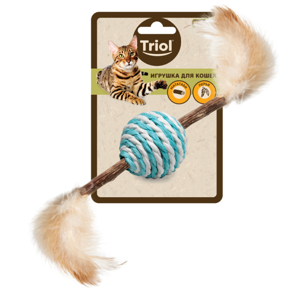 Игрушка для кошек из мататаби "Шарик полосатый", d40/220мм, серия NATURAL, Triol