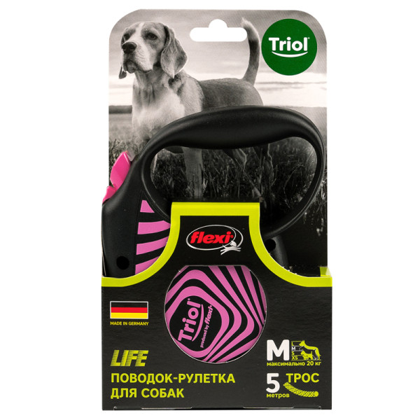 Поводок-рулетка Flexi Life Geometry Pink M для собак до 20кг