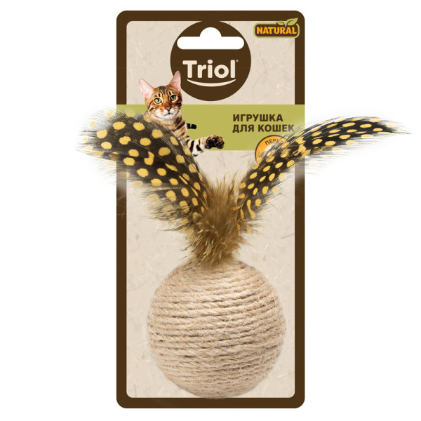 Игрушка для кошек из натуральных материалов  "Шар с перьями", d50мм/100мм, серия NATURAL, Triol
