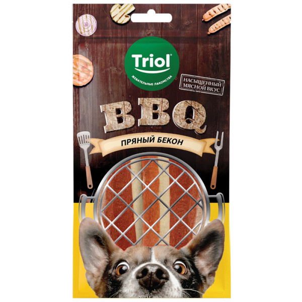 Лакомство для собак Пряный бекон, 66г, серия BBQ, Triol