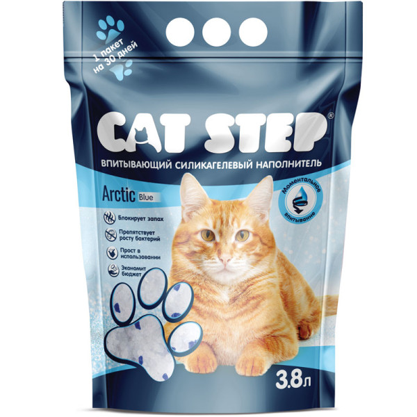 Наполнитель впитывающий силикагелевый CAT STEP Arctic Blue, 3,8 л