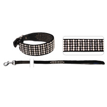 Комплект YS1238-1 ошейник и поводок из иск.кожи со стразами