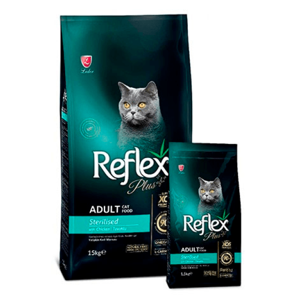 Reflex plus with chicken for sterilized cats - Полноценный сбалансированный сухой корм с курицей для стерилизованных кошек и кошек с избыточным весом