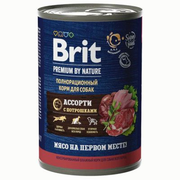 Консервы Brit premium by nature мясное ассорти с потрошками для собак