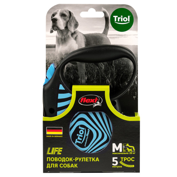 Поводок-рулетка для собак Flexi Life Geometry Blue M 5м до 20кг: удобство и стиль