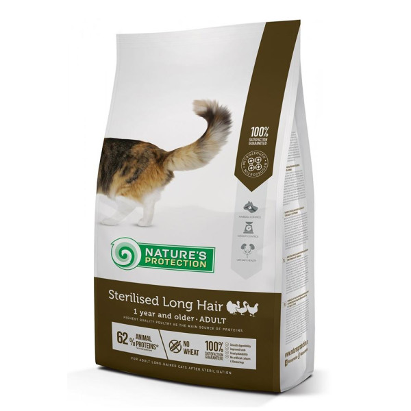 Nature's Protection Sterilised Long Hair - Полноценный сбалансированный корм с птицей для взрослых кошек после стерилизации