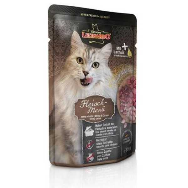 Леонардо мясное меню - Корм кусочки в желе с ягненком, курицей и говядиной для взрослых кошек