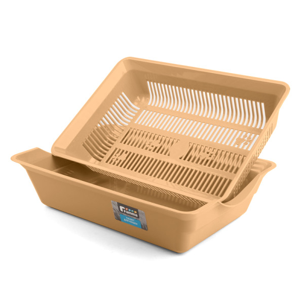 Туалет для кошек высокий с цветной сеткой "Лапки", бежевый, 350*250*90мм