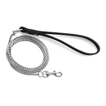 Поводок-цепь с кожаной ручкой Змейка, серебро, 3*1100мм