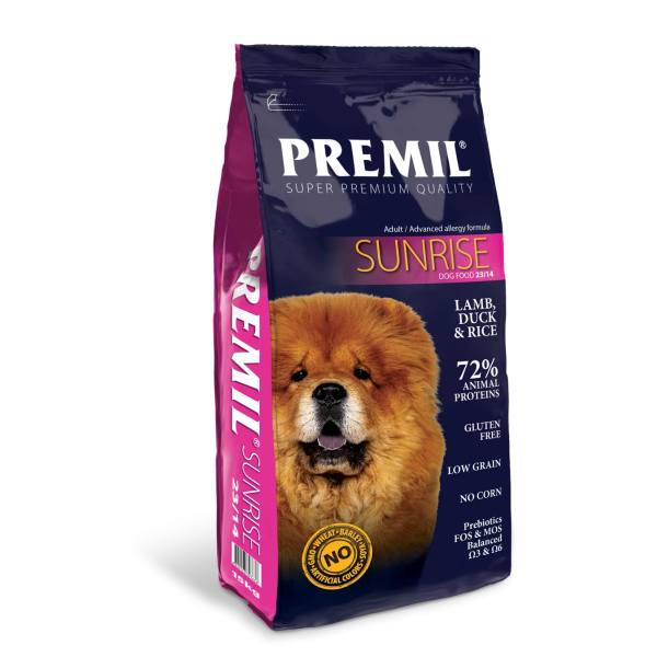 Превышение качества: Premil Sunrise super premium ягненок, утка, тунец 15 кг