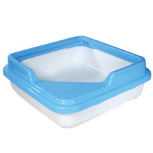 Туалет для кошек квадратный с бортом "Куб", белый мрамор/голубой, 435*435*145мм, серия HYGIENE