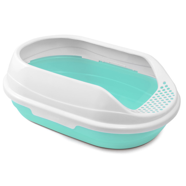 Туалет для кошек овальный с бортом "Ирис", бирюзовый/белый, 430*300*150мм, серия HYGIENE, Triol