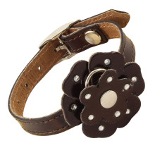 Ошейник-мини кожаный двойной Цветок со стразами S, 12мм*200мм
