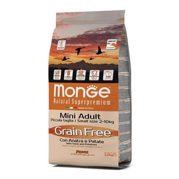 Monge GRAIN FREE MINI ADULT Күйреүшілікті Адамдарға Аққұм мен Картоптымен