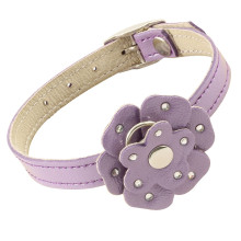 Ошейник-мини двойной со стразами кожаный Цветок M, 12*250мм