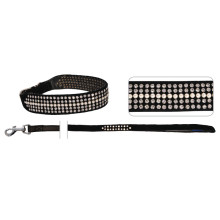 Комплект YS1238-3 ошейник и поводок из иск.кожи со стразами