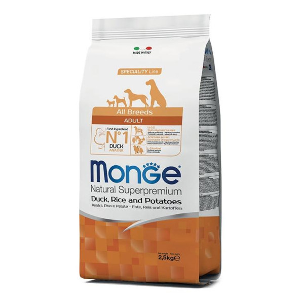 Monge speciality line all breeds adult duck and rice and potatoes - Полноценный рацион с уткой для взрослых собак всех пород с особыми потребностями