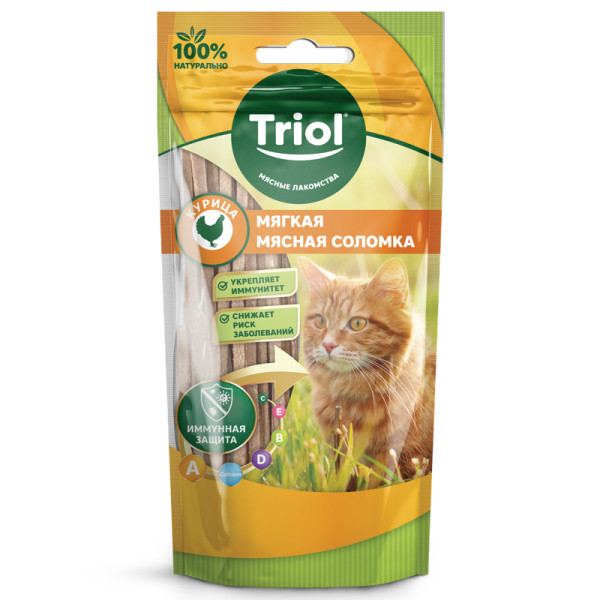 Новинка: Мягкая мясная соломка из курицы для кошек, 40г, Triol