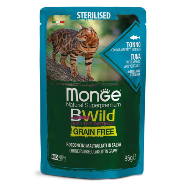 Monge BWild Cat Grain Free Pat terrine Tonno - беззерновые консервы из тунца с овощами для стерилизованных кошек