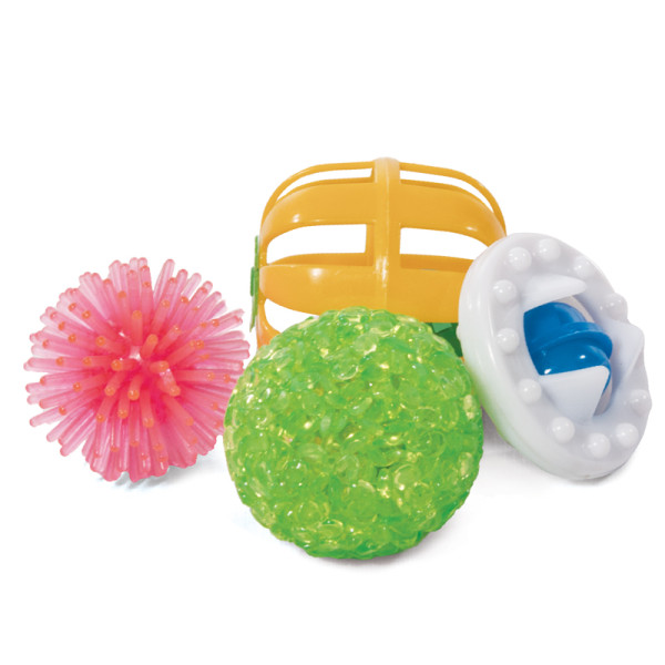 Набор игрушек для кошек "Активная игра 25" (3 мяча d40мм, d45мм, d35мм, погремушка d40мм), Triol