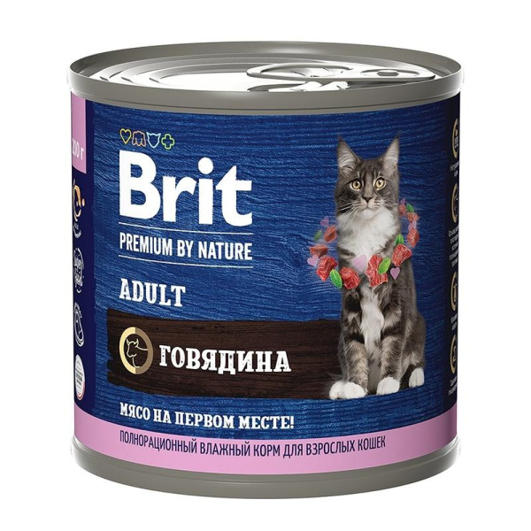 Brit premium by nature - Полнорационный консервированный корм премиум класса с говядиной для взрослых кошек