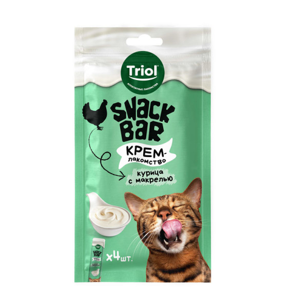 Вкусное лакомство для кошек: крем из курицы с макрелью, 40г, серия SNACK BAR от Triol